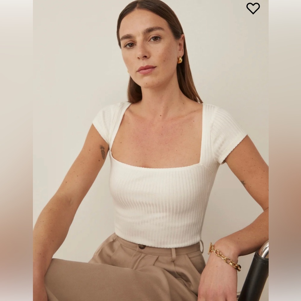 REFORMATION Bardot Knit Top - Ivory - NWT